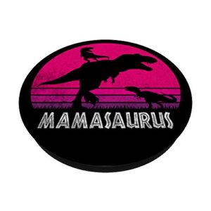 Vintage Retro 2 Kids Mamasaurus Sunset Funny Gift For Mother PopSockets Grip and Stand for Phones and Tablets