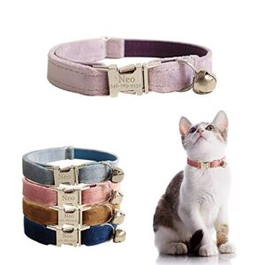 personalized cat collar with name plate,adjustable tough nylon cat id collars with bell,customize engraved pet name and phone number (velvet style b)