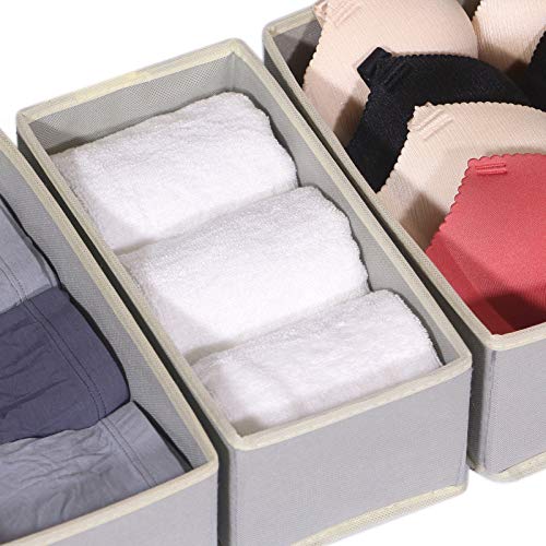 DIOMMELL Set of 24 Foldable Cloth Storage Box Closet Dresser Drawer Organizer Fabric Baskets Bins Containers Divider for Baby Clothes Underwear Bras Socks Lingerie Clothing,Grey 888