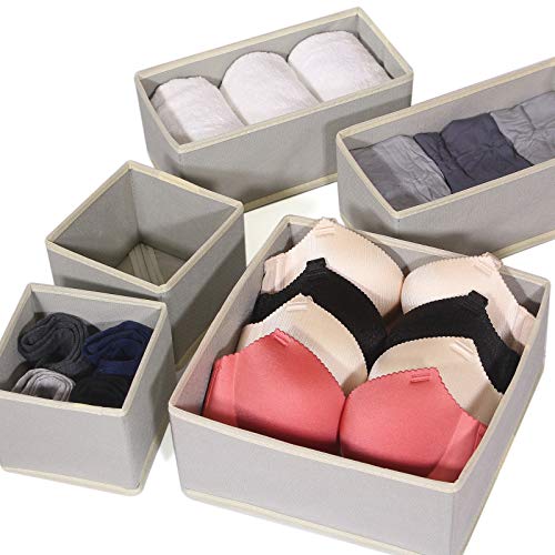 DIOMMELL Set of 24 Foldable Cloth Storage Box Closet Dresser Drawer Organizer Fabric Baskets Bins Containers Divider for Baby Clothes Underwear Bras Socks Lingerie Clothing,Grey 888