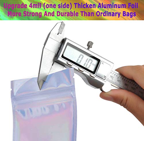 100pcs Holographic Bags Foil Pouch Bag with Zip Lock Resealable Packaging Supplies Decorative Ziplock Bag for Jewelry Lip Gloss Cookie Shipping (Holographic, 3.54"Wx6.30"L)