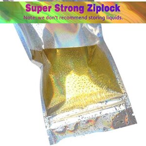 100pcs Holographic Bags Foil Pouch Bag with Zip Lock Resealable Packaging Supplies Decorative Ziplock Bag for Jewelry Lip Gloss Cookie Shipping (Holographic, 3.54"Wx6.30"L)