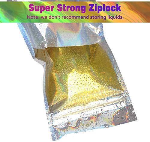 100pcs Holographic Bags Foil Pouch Bag with Zip Lock Resealable Packaging Supplies Decorative Ziplock Bag for Jewelry Lip Gloss Cookie Shipping (Holographic, 3.54"Wx6.30"L)