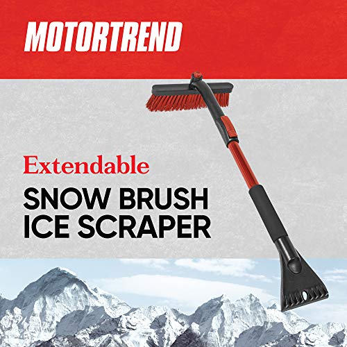 Motor Trend 39" Extendable Snow Brush with Built-in Car Ice Scraper – Ergonomic 2-in-1 Snow Scraper for Car with Rotating Head, Durable Aluminium Windshield Scraper for Ice and Snow