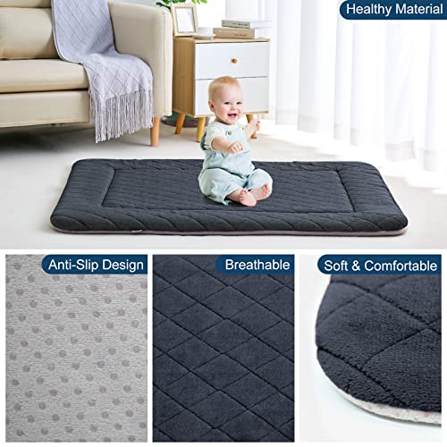 Hero Dog Large Dog Bed Crate Pad Mat for Dogs, 42" Soft Flannel Machine Washable Pet Beds with Non-Slip Bottom, Dark Grey L