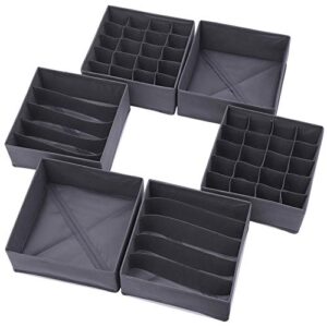 diommell 6 pack foldable cloth storage box closet dresser drawer organizer fabric baskets bins containers divider for clothes underwear bras socks lingerie clothing, dark grey 22-2000
