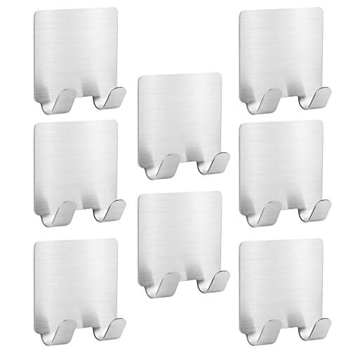 Adhesive Razor Hooks(8 Pack), WALTBRO Premium 304 Stainless Steel Waterproof No Drilling Shaver Holder, Heavy Duty Self Adhesive Hooks for Kitchen, Bathroom, Toilet, Multi Purpose Shaver Hook