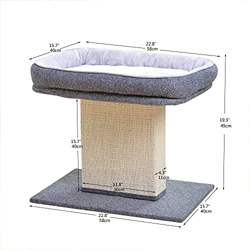 Catry Cat Bed with Scratching Post - Minimalist Style Design of Cat Tree with Cozy Cat Bed and Teasing Scratching Post, Allure Kitten to Stay Around This Sturdy and Easy to Assemble Cat Furniture