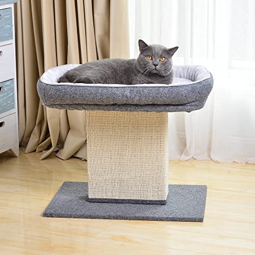 Catry Cat Bed with Scratching Post - Minimalist Style Design of Cat Tree with Cozy Cat Bed and Teasing Scratching Post, Allure Kitten to Stay Around This Sturdy and Easy to Assemble Cat Furniture