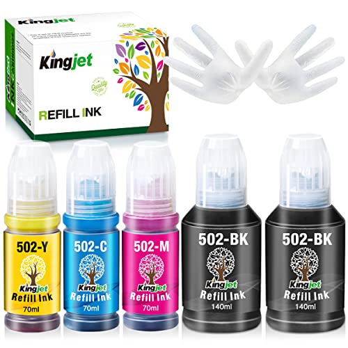 Kingjet Compatible 502 T502 Ink Bottle Replacement for Epson ET-2750 ET-3750 ET-4750 ET-2760 ET-3760 ET-4760 ET-2700 ET-3700 ET-3710 ET-15000 ST-2000 ST-3000 ST-4000 Printers, 5 Pack