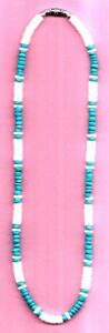 18" clam shell necklace- for teen ages color turquoise.& white