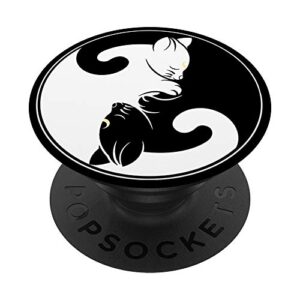 kawaii yin yang black cat with moon crescent head manga neko popsockets swappable popgrip