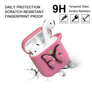 Heniu for Airpod Case, 3D Butterfly Silicone Airpods Case Cute Cover with Keychain Compatible for Apple Airpods 2&1 Charging Case-Pink