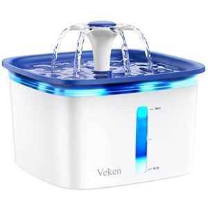 veken 95oz/2.8l pet fountain, automatic cat water fountain dog water dispenser with smart pump for cats, dogs, multiple pets (blue, plastic)
