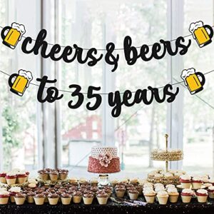 35 Birthday Banner Cheers to 35 Years Decorations for Men Women Him Her Happy 35 Birthday Anniversary Party Supplies Black Glitter PRESTRUNG