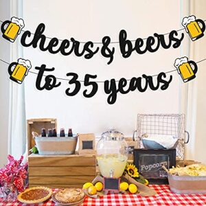 35 Birthday Banner Cheers to 35 Years Decorations for Men Women Him Her Happy 35 Birthday Anniversary Party Supplies Black Glitter PRESTRUNG