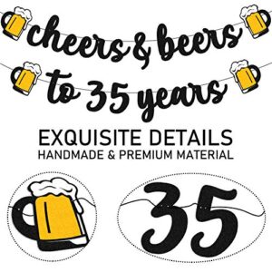 35 Birthday Banner Cheers to 35 Years Decorations for Men Women Him Her Happy 35 Birthday Anniversary Party Supplies Black Glitter PRESTRUNG