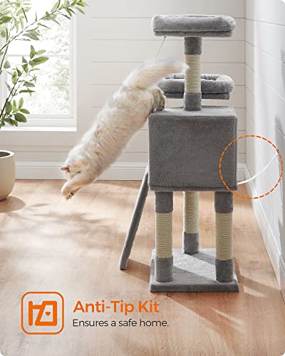 Feandrea Cat Tower, Cat Tree for Indoor Cats, 45.3-Inch Cat Condo with Scratching Post, Ramp, Perch, Spacious Cat Cave, for Kittens, Elderly Cats, Adult Cats, Small Space, Light Gray UPCT141W01