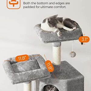 Feandrea Cat Tower, Cat Tree for Indoor Cats, 45.3-Inch Cat Condo with Scratching Post, Ramp, Perch, Spacious Cat Cave, for Kittens, Elderly Cats, Adult Cats, Small Space, Light Gray UPCT141W01
