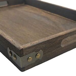 14 Inches Wooden Serving Tray with Handles, Rustic Paulownia Wood Coffee Table Tray