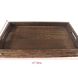 14 Inches Wooden Serving Tray with Handles, Rustic Paulownia Wood Coffee Table Tray