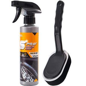 weica tire shine spray kit - car tire coating wax protectant prevent fading - restore & renew faded tires - non greasy finish no sling easy to use - return black tire 10 oz kit with applicator brush