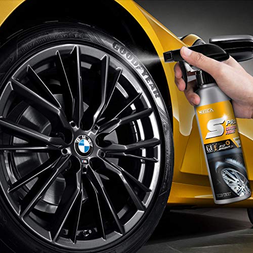 WEICA Tire Shine Spray Kit - Car Tire Coating Wax Protectant Prevent Fading - Restore & Renew Faded Tires - Non Greasy Finish No Sling Easy to Use - Return Black Tire 10 Oz Kit with Applicator Brush