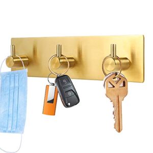picowe key holder for wall decorative, adhesive stainless steel key hooks, key hanger key organizer for wall, towel hook coat hanger for kitchen bathroom mudroom hallway entryway(three rows,golden)