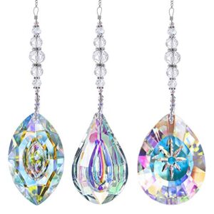 crystal suncatchers hanging crystals rainbow 76mm prisms pendant with chakra beads for window decor (pack of 3)