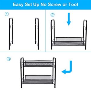Easyhouse Spice Rack Organizer for Countertop, 2 Tier Fruits/Vegetables Storage Organizer, Standing Shelf with Mesh Baskets for Home, Kitchen, Bathroom, Office, Black