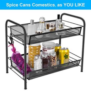 Easyhouse Spice Rack Organizer for Countertop, 2 Tier Fruits/Vegetables Storage Organizer, Standing Shelf with Mesh Baskets for Home, Kitchen, Bathroom, Office, Black