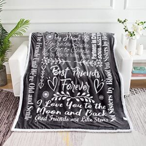 best friend blanket birthday gifts - luxurious friends blanket with loving messages for best friend birthday gifts for women | snuggly soft fleece blanket, grey sherpa