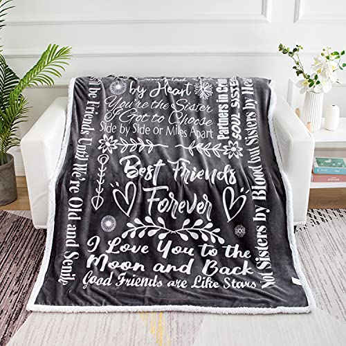 Best Friend Blanket Birthday Gifts - Luxurious Friends Blanket with Loving Messages for Best Friend Birthday Gifts for Women | Snuggly Soft Fleece Blanket, Grey Sherpa