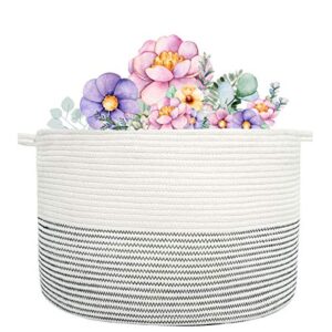 ufree extra large decorative baskets,wide 21.7''x21.7"x 13.8" woven storage baskets decorative blanket basket, use for sofa throws, pillows, towels, toys or nursery | cotton rope organizer
