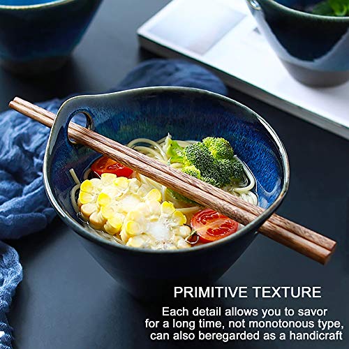 Farielyn-X Porcelain Ramen Bowls Set of 2(8 pcs), 28 Ounce Japanese Ramen Udon Noodle Miso Bowl with Chopsticks & Spoons & Dipping Dishes, Unique Reactive Glaze Bowl, Dishwasher & Microwave Safe