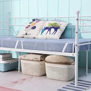 DORAFAIR Daybed Frame Twin Size with Headboard Storage Metal Steel Slates White Platform Bed Base Mattress Foundation Bed Sofa No Box Spring Replacement for Living Room Guest Room