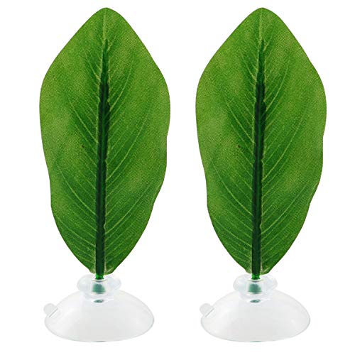 ZRM&E 2pcs Artificial Leaf with Suction Cup Fish Tank Aquarium Betta Fish Rest Spawning Ornamental Plant Betta Fish Play Relax Hide Leaf Hammock Tropical Fish Supplies, Green