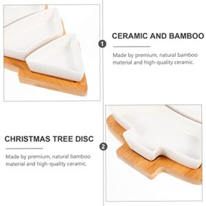 DOITOOL Christmas Ceramic Serving Dish Removable Xmas Tree Snack Appetizer Tray Dessert Platter Porcelain Jewelry Plate with Bamboo Base for Holiday Wedding Home Party White