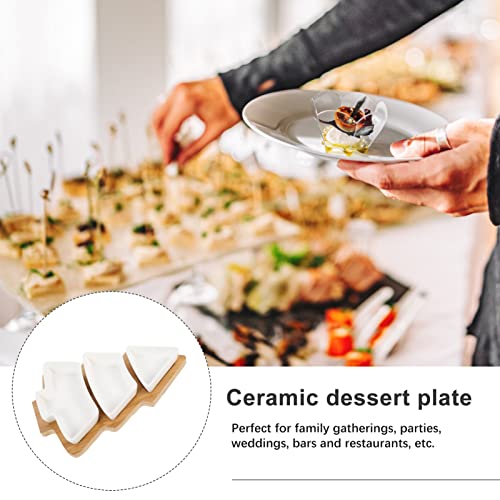 DOITOOL Christmas Ceramic Serving Dish Removable Xmas Tree Snack Appetizer Tray Dessert Platter Porcelain Jewelry Plate with Bamboo Base for Holiday Wedding Home Party White