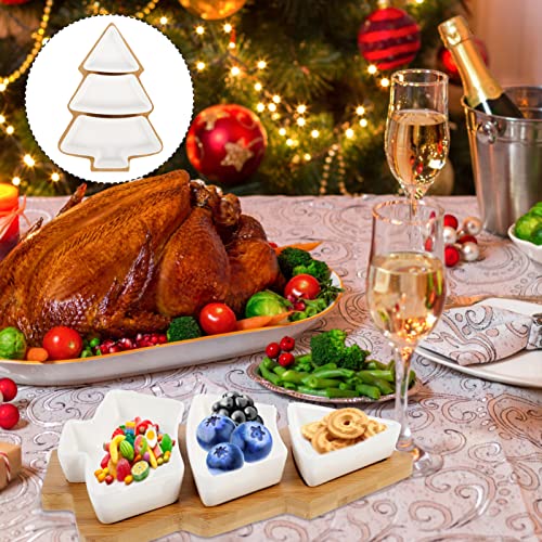 DOITOOL Christmas Ceramic Serving Dish Removable Xmas Tree Snack Appetizer Tray Dessert Platter Porcelain Jewelry Plate with Bamboo Base for Holiday Wedding Home Party White