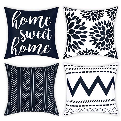 Yastouay Modern Decorative Throw Pillow Covers Home Sweet Home Cushion Covers Set of 4 Geometric Pillowcases for Couch Sofa Bedroom (Dark Blue, 18" x 18")