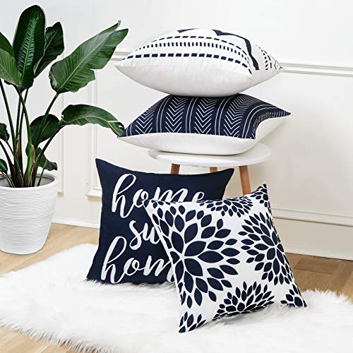 Yastouay Modern Decorative Throw Pillow Covers Home Sweet Home Cushion Covers Set of 4 Geometric Pillowcases for Couch Sofa Bedroom (Dark Blue, 18" x 18")