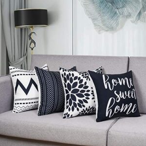 Yastouay Modern Decorative Throw Pillow Covers Home Sweet Home Cushion Covers Set of 4 Geometric Pillowcases for Couch Sofa Bedroom (Dark Blue, 18" x 18")