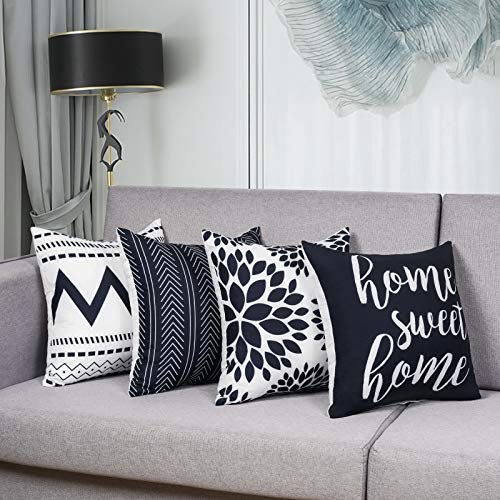 Yastouay Modern Decorative Throw Pillow Covers Home Sweet Home Cushion Covers Set of 4 Geometric Pillowcases for Couch Sofa Bedroom (Dark Blue, 18" x 18")