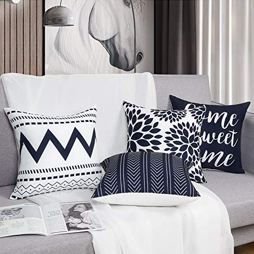 Yastouay Modern Decorative Throw Pillow Covers Home Sweet Home Cushion Covers Set of 4 Geometric Pillowcases for Couch Sofa Bedroom (Dark Blue, 18" x 18")