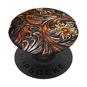 cute western cowgirl tooled pattern popsockets grip and stand for phones and tablets