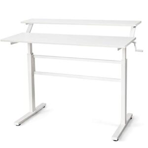 Tangkula Standing Desk, 2-Tier Height Adjustable Sit to Standing Desk, Computer Desk Workstation with Monitor Stand & Foldable Crank Handle, Ergonomic Home Office Desk (White)
