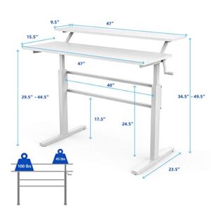 Tangkula Standing Desk, 2-Tier Height Adjustable Sit to Standing Desk, Computer Desk Workstation with Monitor Stand & Foldable Crank Handle, Ergonomic Home Office Desk (White)