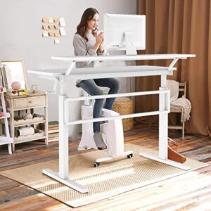 Tangkula Standing Desk, 2-Tier Height Adjustable Sit to Standing Desk, Computer Desk Workstation with Monitor Stand & Foldable Crank Handle, Ergonomic Home Office Desk (White)