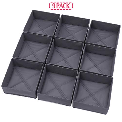 DIOMMELL 9 Pack Foldable Cloth Storage Box Closet Dresser Drawer Organizer Fabric Baskets Bins Containers Divider for Clothes Underwear Bras Socks Clothing, Dark Grey 900